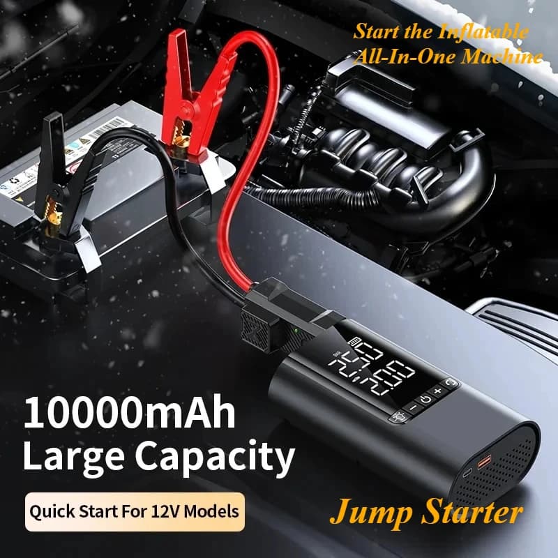 Nuovissimo Avviatore di Emergenza 10000mAh 12V con Compressore d'Aria 150PSI, Gonfiatore Pneumatici Portatile per Veicoli
