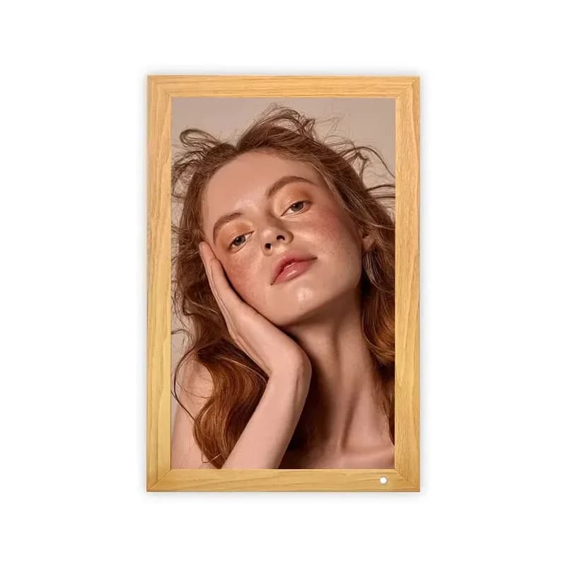 Amaboo 21.5 Inch Touch Screen WiFi Digital Frame with Clock Wooden Frame for Home Decoration Play Photos & Videos