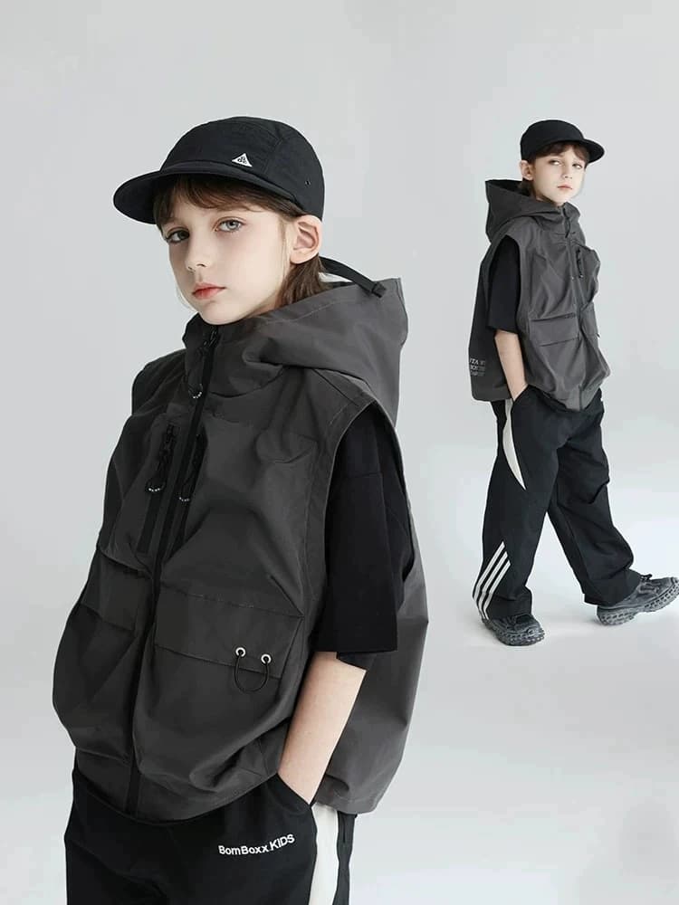 Gilet con cappuccio per ragazzi da 4 a 14 anni, moda primavera-estate, giacca senza maniche per bambini, regali di compleanno, abbigliamento sportivo per adolescenti