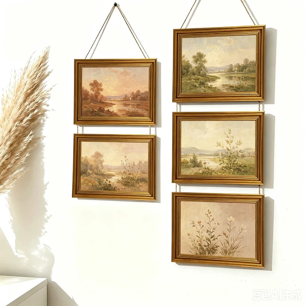 Antique Gold Hanging Picture Frame Collage 3-Tier Vertical Multi Photo Frames with Rope Victorian Style Home Wall Decor 5x7 inch