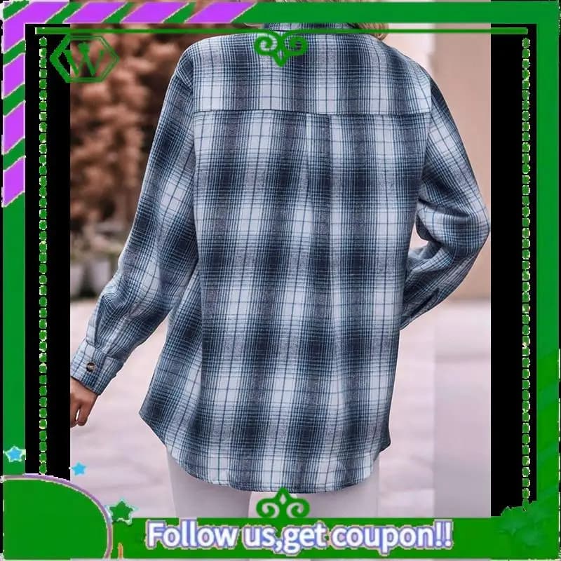 A18P-Camicia abbottonata scozzese in flanella da donna Top giacca oversize a maniche lunghe a maniche corte