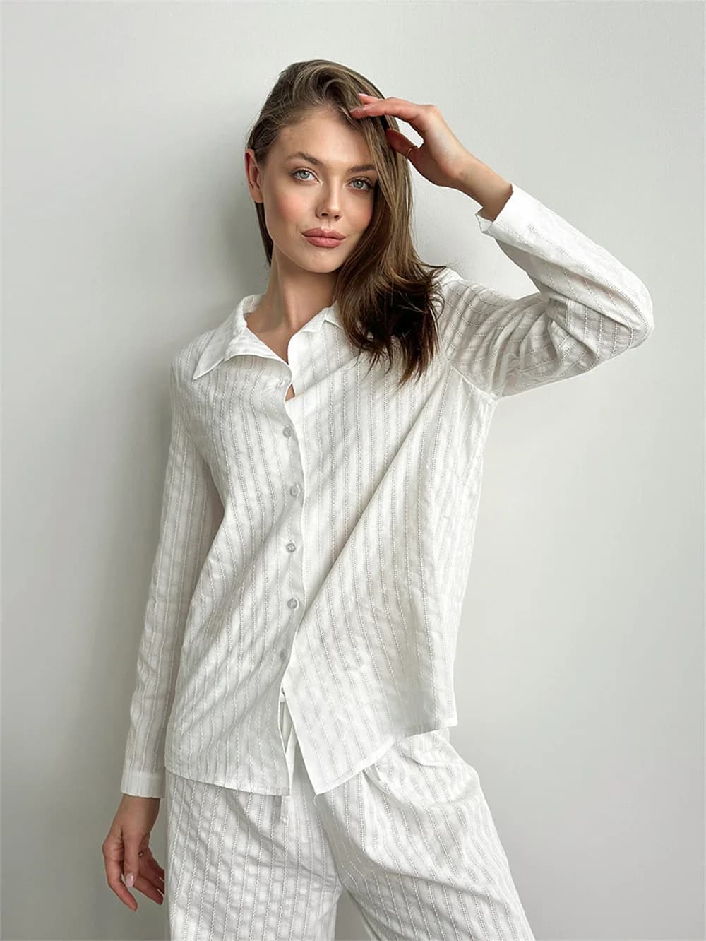 100% Cotton Cardigan Pants Pajama Set 2025 New Style Lapel Long Sleeved Long Pants Pajama Women's Casual Set