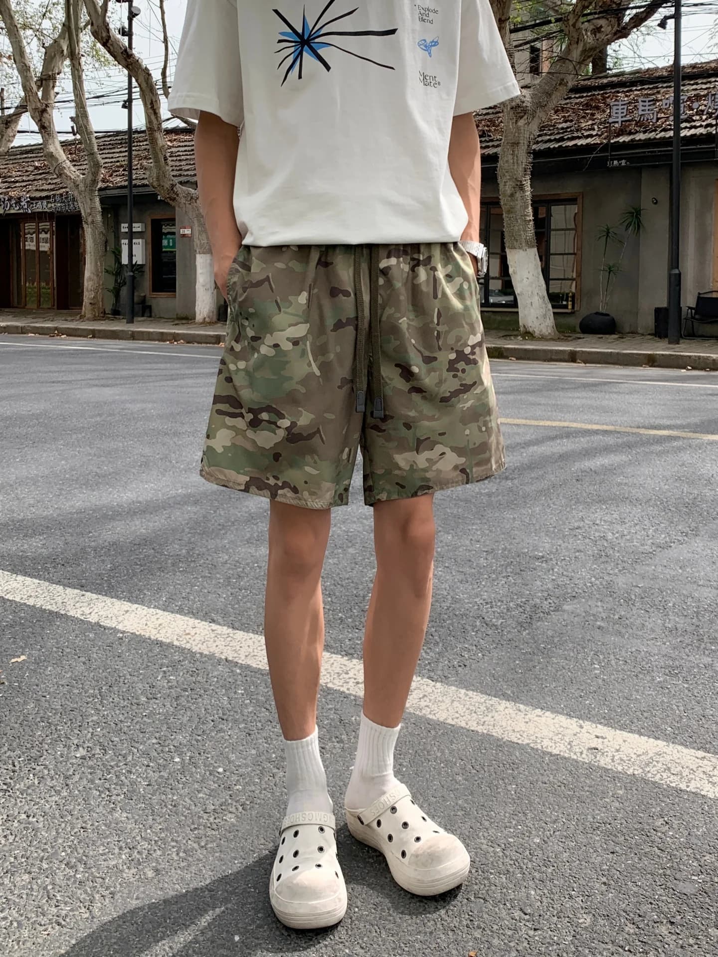 American Camouflage Shorts Men's Outdoor Breathable Quick Dry Fitness Sports Loose Straight Leg Summer Casual Four Five Shorts