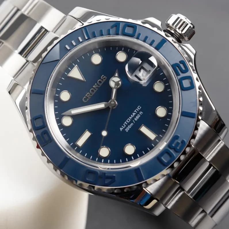 CRONOS Men Automatic Watch Pilot 40MM Mechanical Wristwatch Diver 20ATM BGW-9 Luminous Sapphire Mirror Ceramic Bezel PT5000