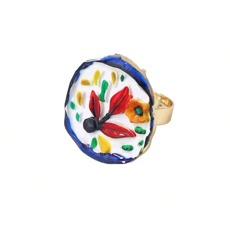 Anello vintage artistico floreale aperto e regolabile per donna, gioiello alla moda, idea regalo
