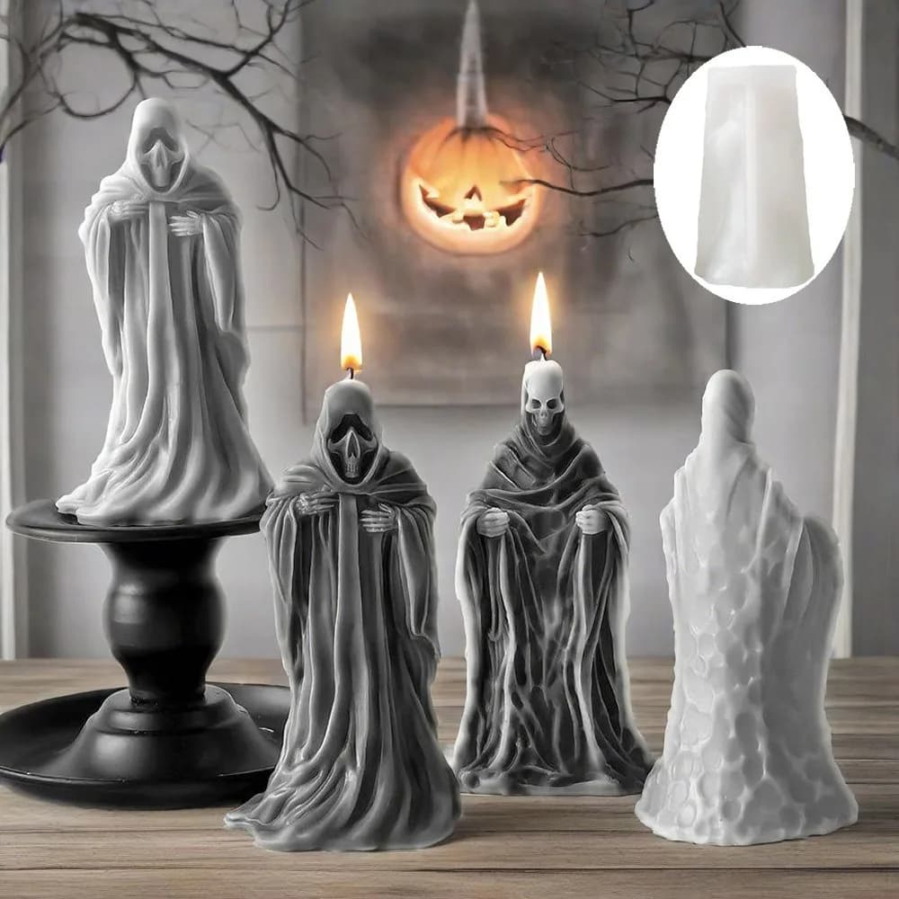 3D Skeleton Scent Candle Silicone Mold Relief Robe Skull Plaster Resin Craft Making Tool DIY Craft Creepy Halloween Gothic Decor