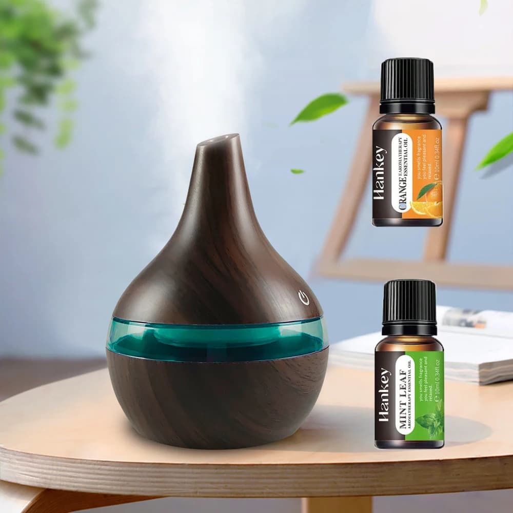Diffusore per la casa Umidificatore a venature del legno Diffusore di oli essenziali da 300 ml per la casa USB Desktop Idratazione 2 oli aromatici inclusi Silenzioso