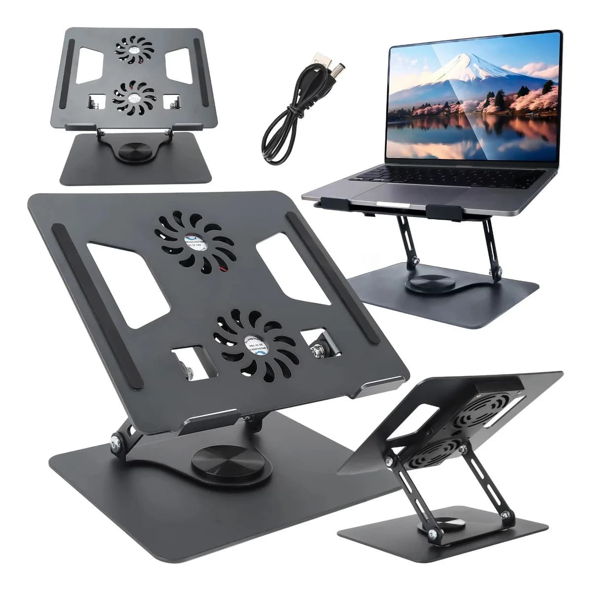 Laptop Metal Stand Rotatable Cooling Fan Laptop Stand Height-Adjustable Folding Stand for MacBook Lenovo ASUS Dell Notebook