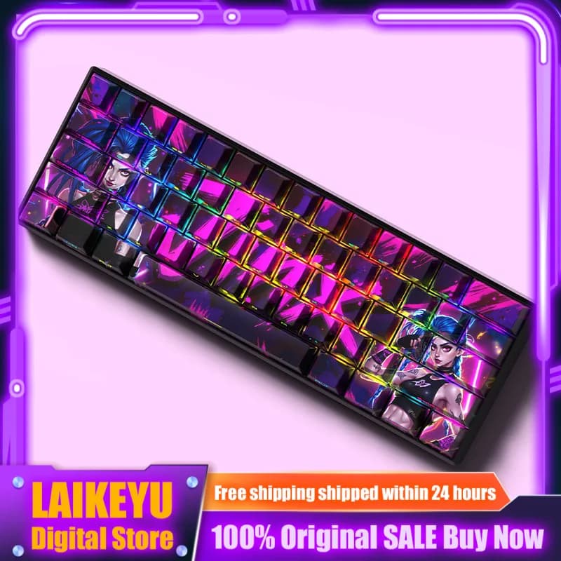 Arcane Jinx Theme Anime Keycaps Mechanical Keyboard Cherry Profile PBT Custom Keycaps Side Engraved Translucent Game Cute Gifts
