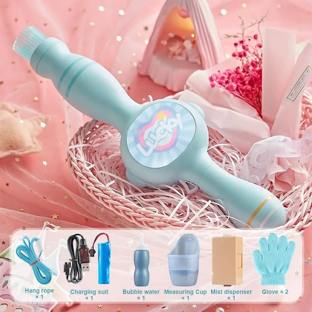 Macchina per bolle di fumo Bacchetta elastica per nebbia a bolle con effetto fumé magico Soffiatore portatile per bolle per feste (include bottiglie d'acqua)
