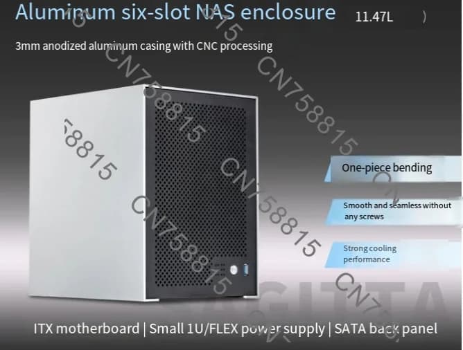 ITX main board small 1u power supply Flying cow black group storage service chassis, 6-disk NAS chassis aluminum shell