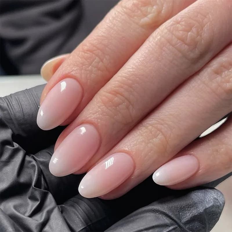 Pink White Gradient Wearable Nail Pieces Minimalist Detachable Nail Art Short Almond Reusable Nail Art