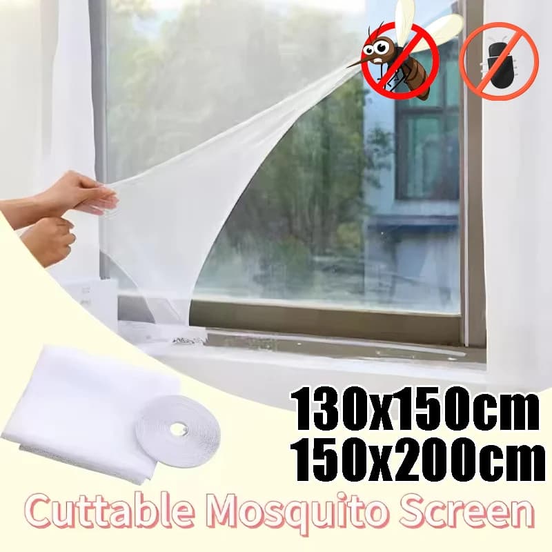 Reinforced Window Screen with Self-Adhesive Velcro Strips Breathable Invisible Mosquito Net for Home Easy Install Cut-to-Fit