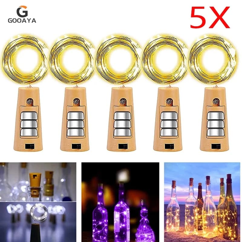 5 pezzi Bar LED Bottiglia di vino Stringa di sughero Lucine Decorazione natalizia Ghirlanda Lucine Luci natalizie in filo di rame