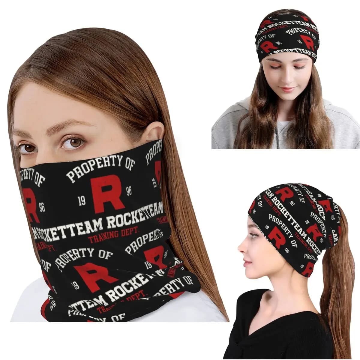 Bandana con logo Letter R Team Rocket, copricollo, maschera, sciarpa, fascia per la testa multiuso, berretto per uomo e donna, traspirante