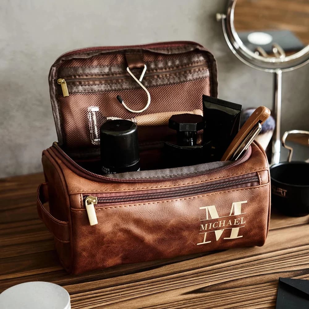 Custom Men's Leather Toiletry Bag Kit Dopp for Bride Witness Custom Travel Toiletry Bag Leather Accessories Anniversary Gifts