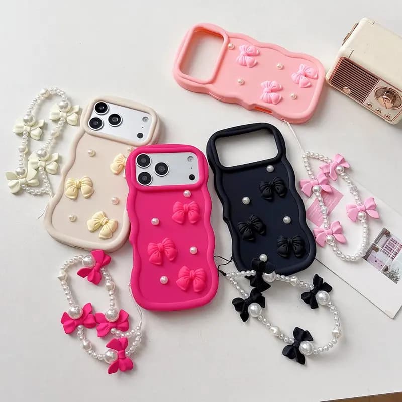 Bow Pearl Chain Rope Candy Waves Phone Case For Motorola Moto G86 G56 G85 G75 5G G55 G45 G35 G15 G10 Power G71S G05 Soft Cover
