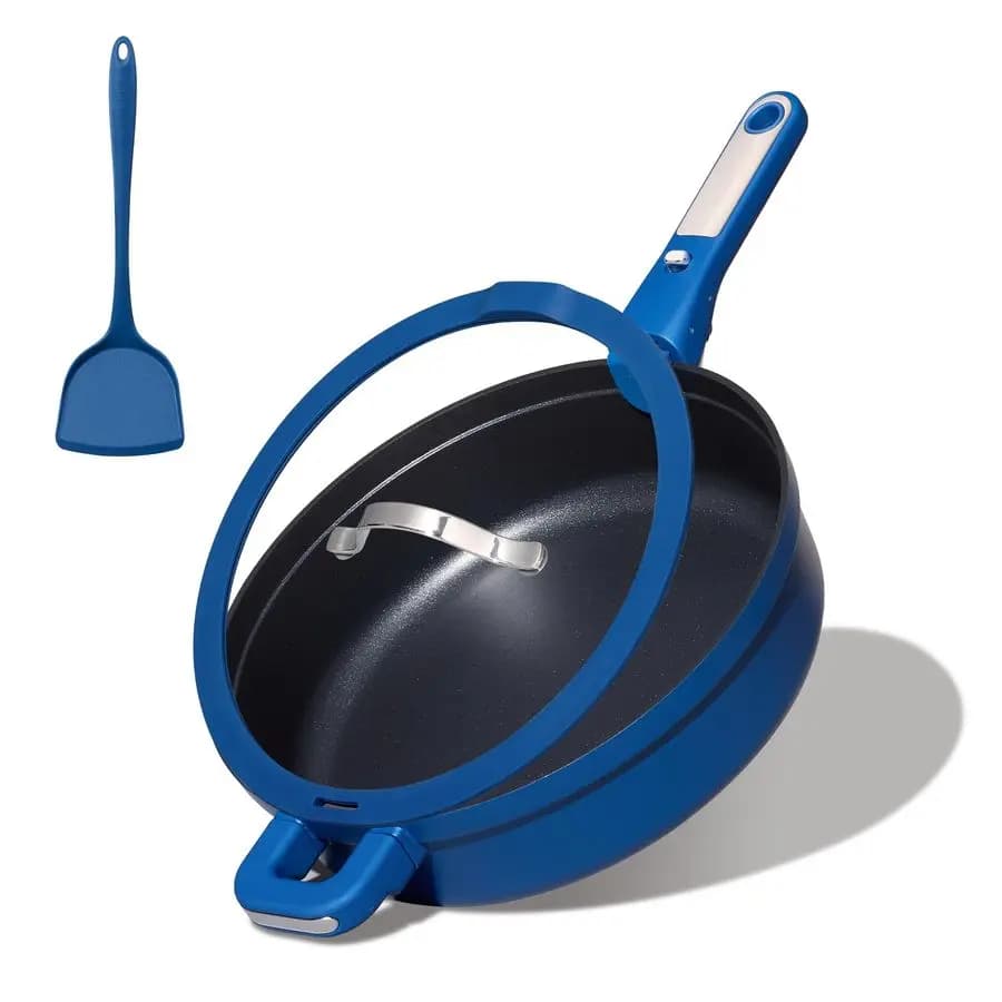 Set of 4 Anti-stick pans with lid, 12-inch Anti-adhesive pan, 5.5 Qt Soffritto pan, Kitchen set with Stackable cover