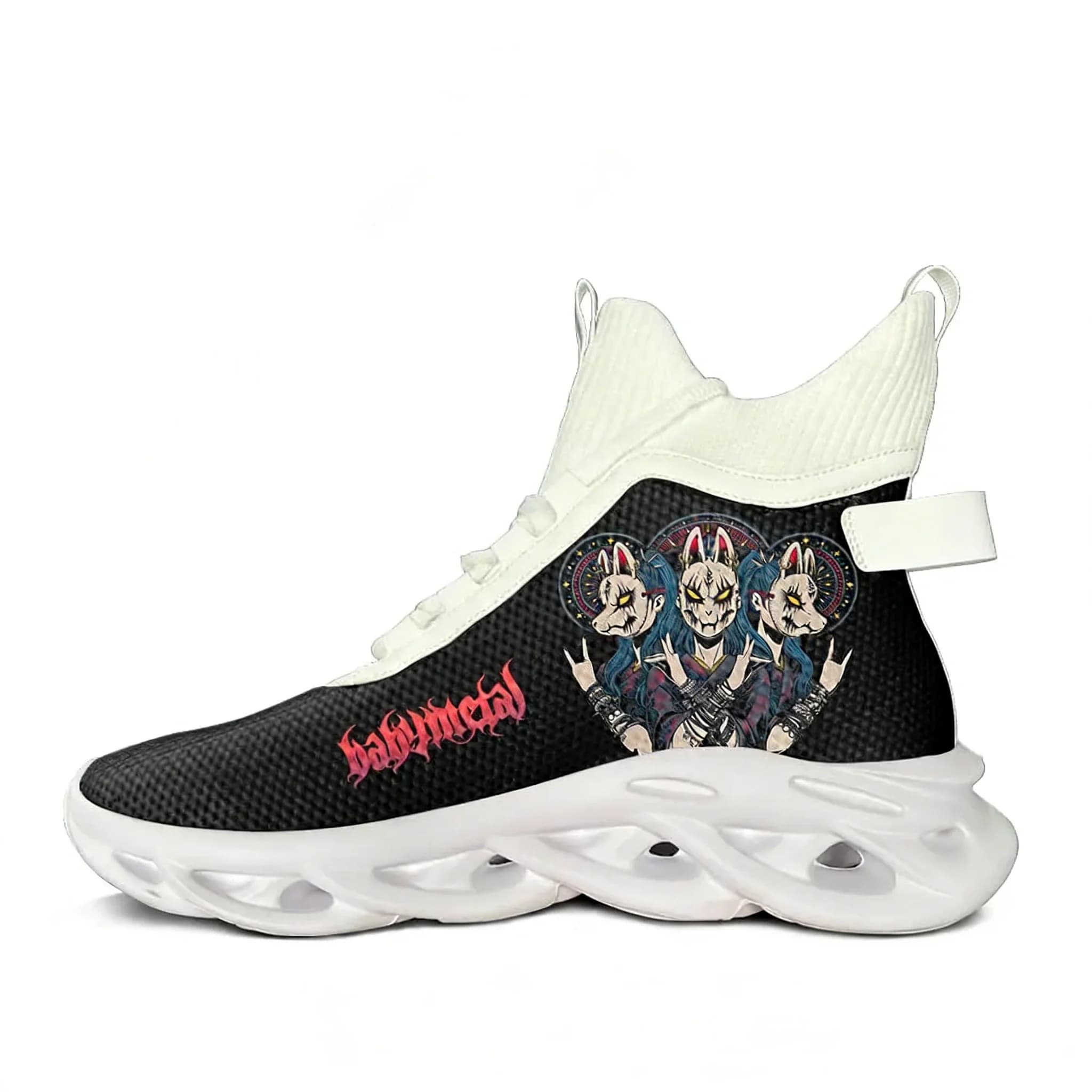 Scarpe da Corsa Babymetal Japan Band High Top per Uomo e Donna, Sneaker Hip-hop Rock in Mesh, Calzature Personalizzate con Suola Morbida Elastica, Bianche