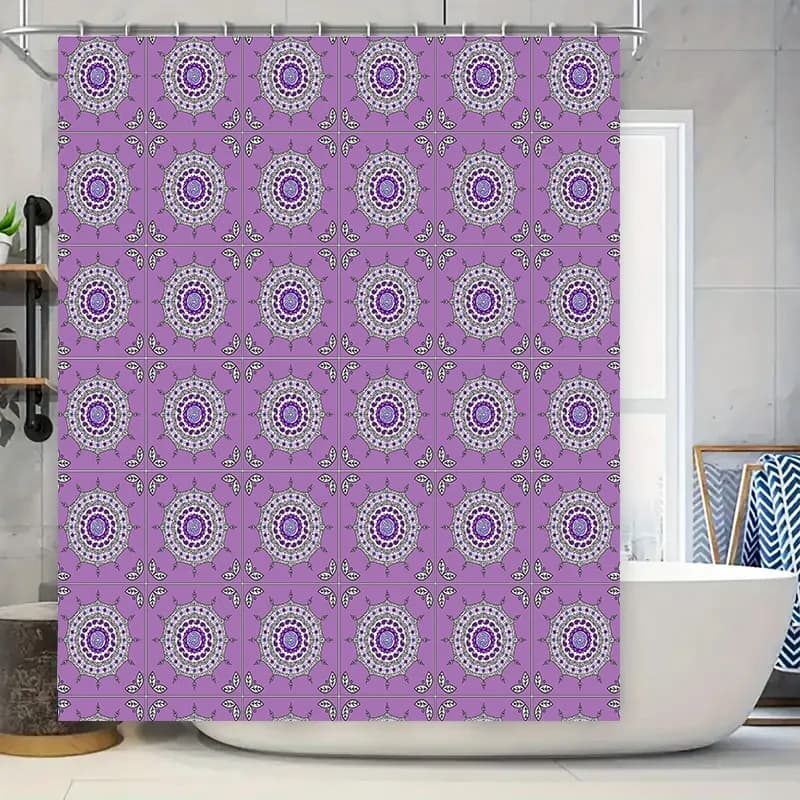 Tenda da doccia con mandala viola con design floreale bianco Tappetino da bagno decorativo in tessuto impermeabile per accessori da bagno di casa 3D Pr