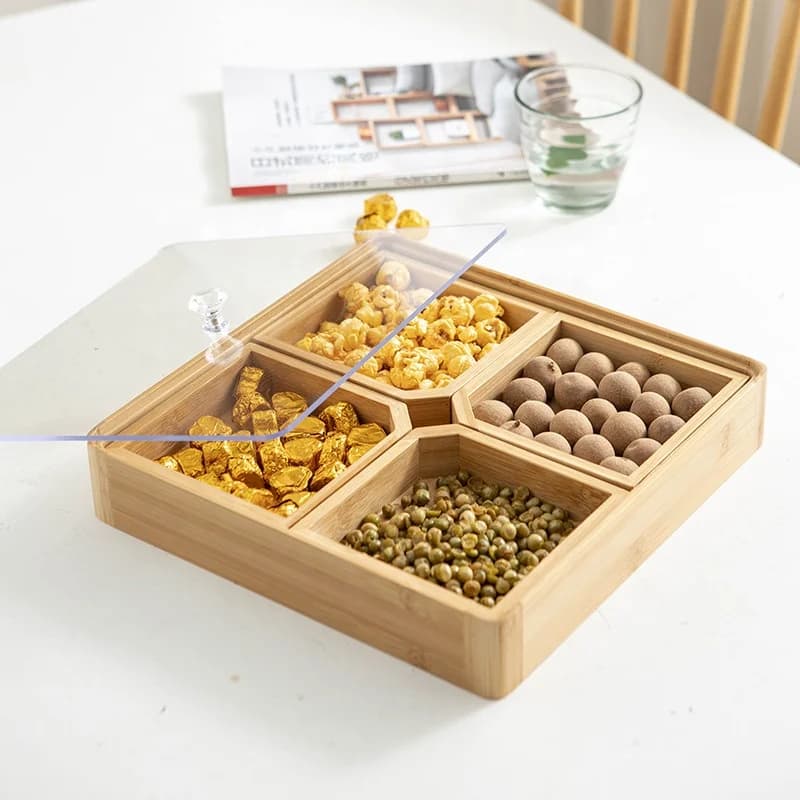 Eco-friendly wooden Chinese compartment nut tray colorful enamel dried fruit candy finish - customizable home new year