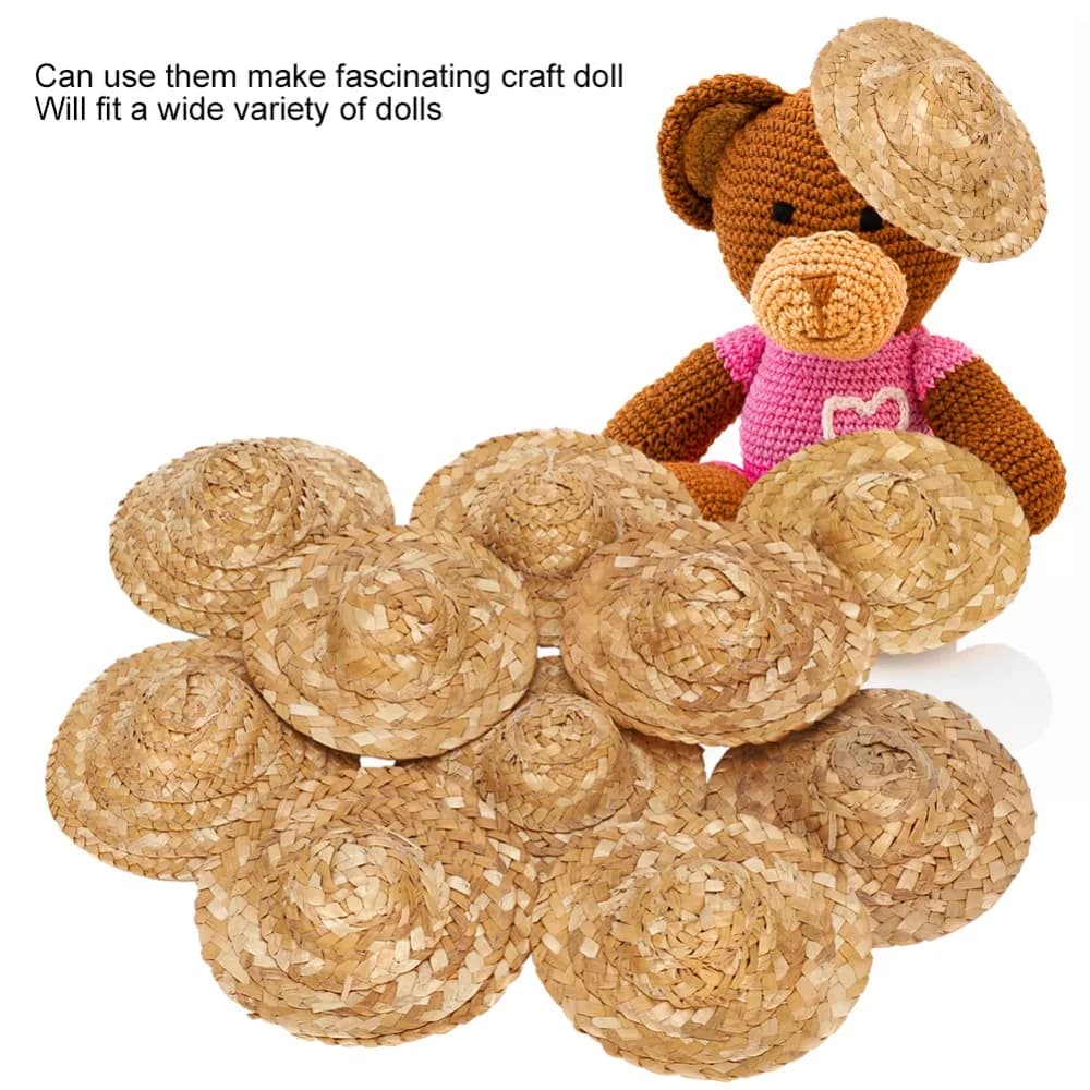 10pcs Accessories Hand Knitting Straw Hat Brown Straw HandWoven Grass Cap Woven Caps Classroom Projects