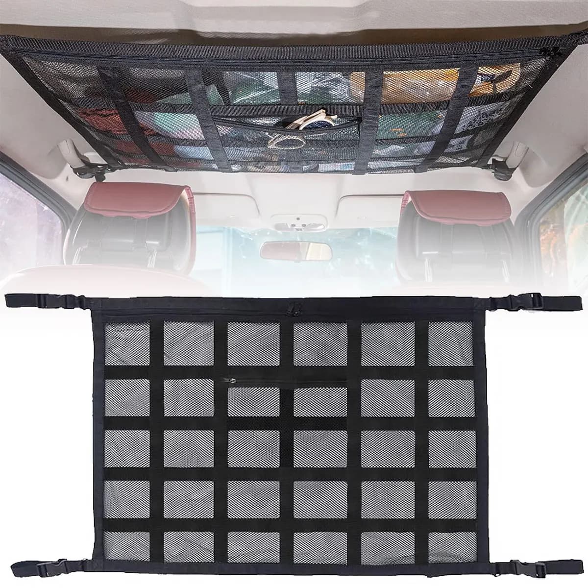 Car Ceiling Cargo Net Strong Load-Bearing Mesh Car Roof Storage Organizer Large Capacity Space Saving Car Ceiling Net Storage