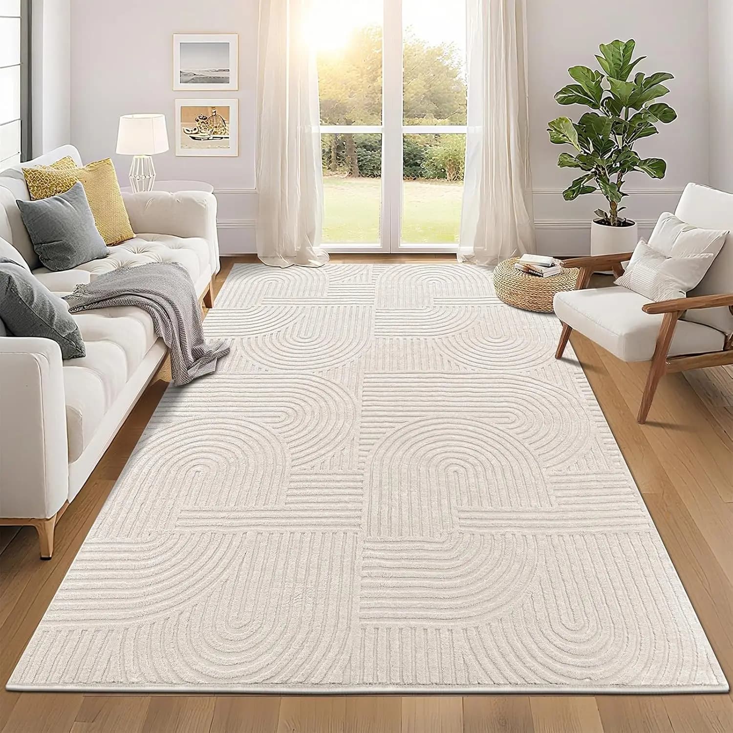 Tappeto Lavabile 6x9, Morbido e Antiscivolo per Soggiorno e Camera da Letto, Tappetino Beige Tinta Unita Stile Boho per Cameretta, Sala da Pranzo, Cucina, Ufficio