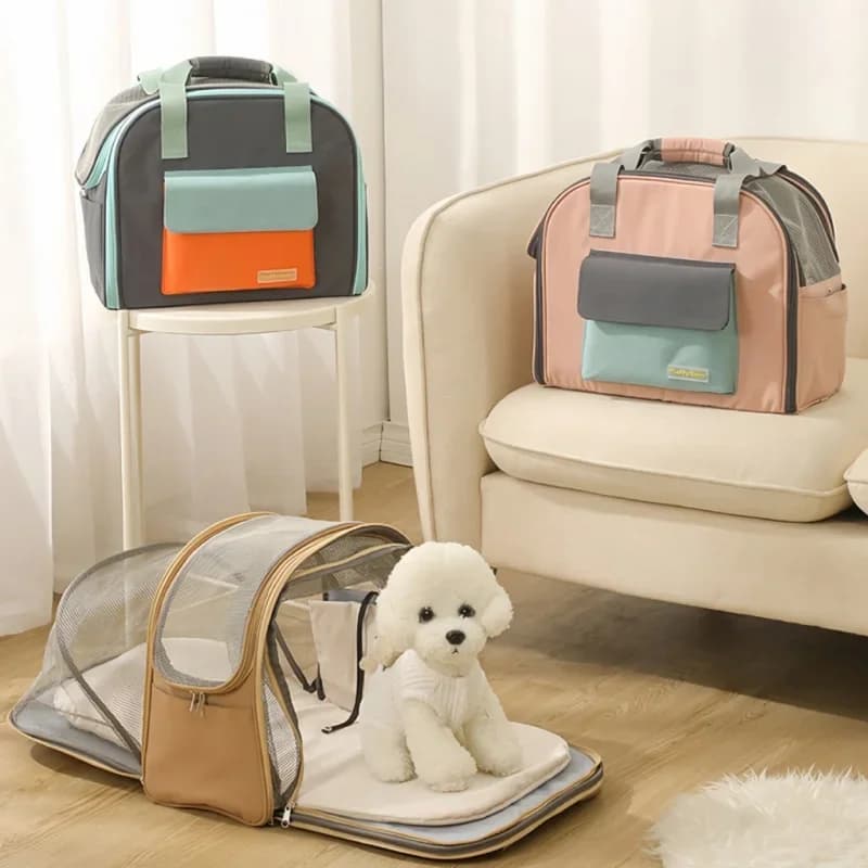 Borsa da Trasporto per Animali Domestici Leggera e Traspirante, Zaino Convertibile a Tracolla per Gatti e Cani, Tunnel Espandibile per Trasporto Felini