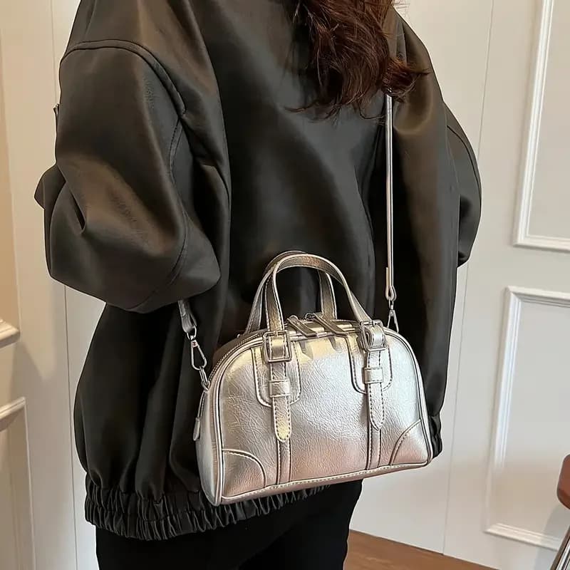 New Versatile Retro Black Handbag, Shoulder Bag, Crossbody Bag, Trendy Boston Bag, Pillow Bag, Women's Bag