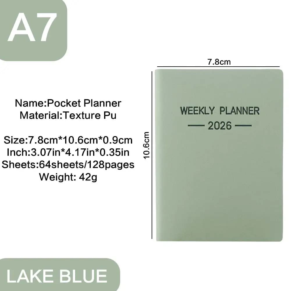 Agenda Semplice Portatile 2026 con Copertina Morbida, Lista delle Cose da Fare, Planner A7, Diario in Inglese e Spagnolo, Quaderno per Studenti