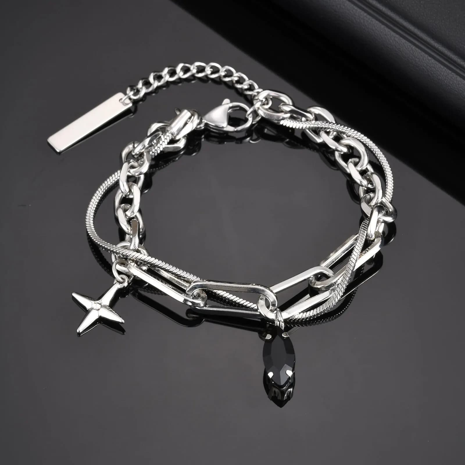 Braccialetti Hip Hop in acciaio inossidabile per uomini e ragazzi, cinturino impilato regolabile a due strati, regali di gioielli alla moda