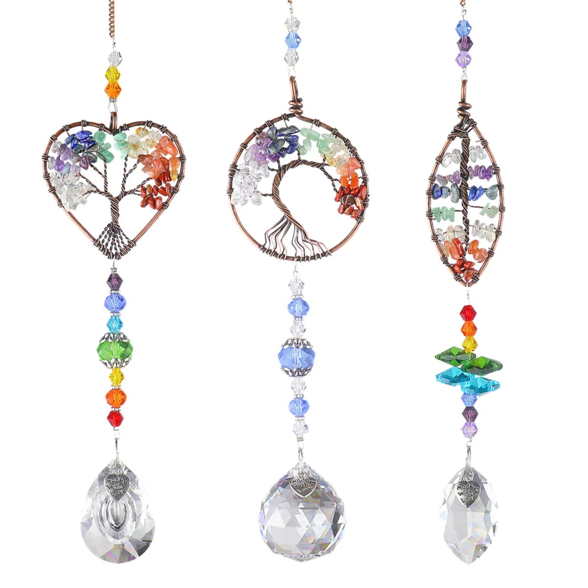 3PCS Crystal Suncatcher Wind Chimes Sun Catcher to Hang Tree of Life Hanging Glass Prisms Wind Pendants for Garden Decorations