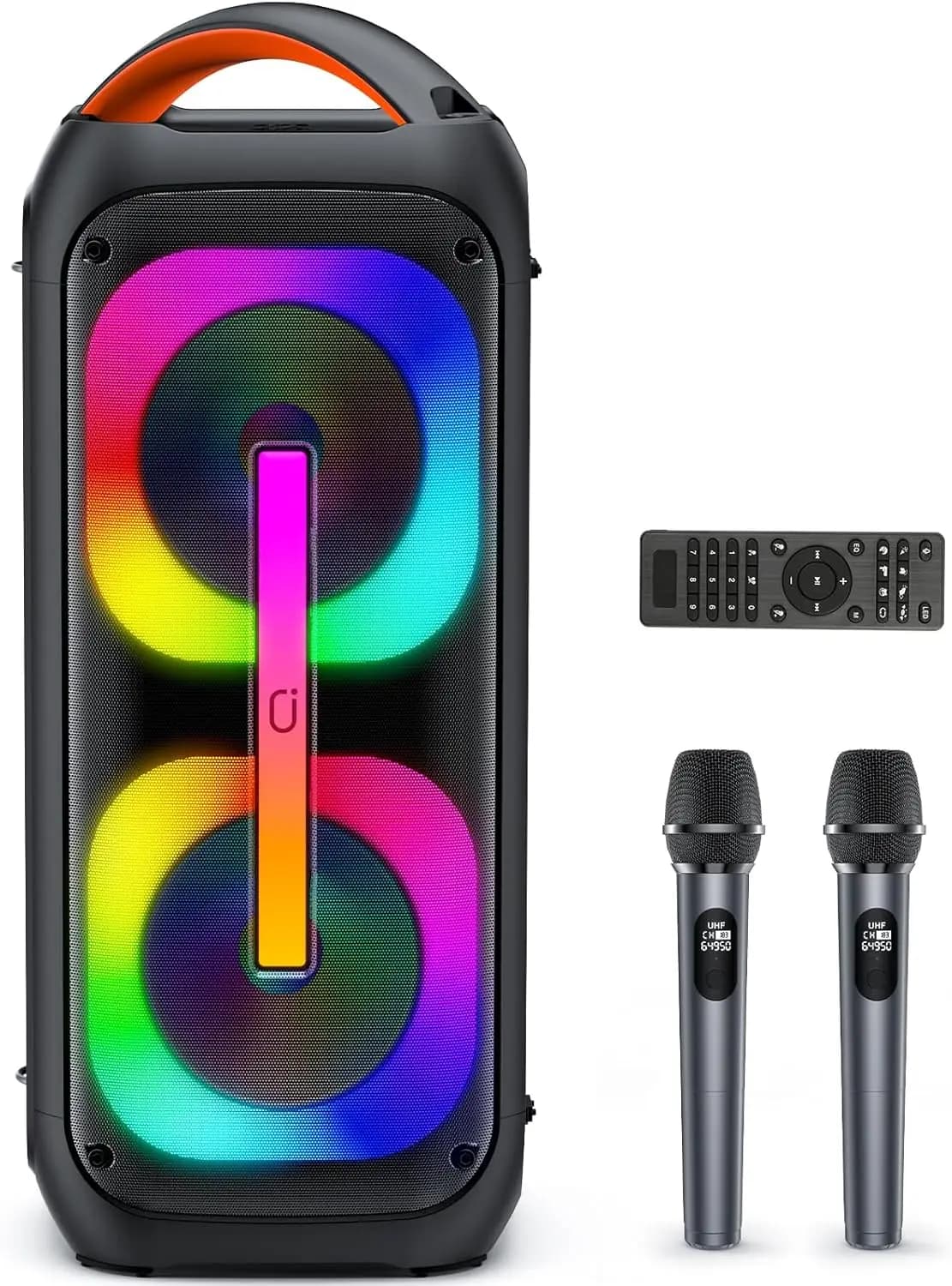 Macchina per Karaoke Portatile con 2 Microfoni Wireless, Altoparlante Bluetooth da 400W, Luci da Discoteca e Bassi Profondi per Tutti