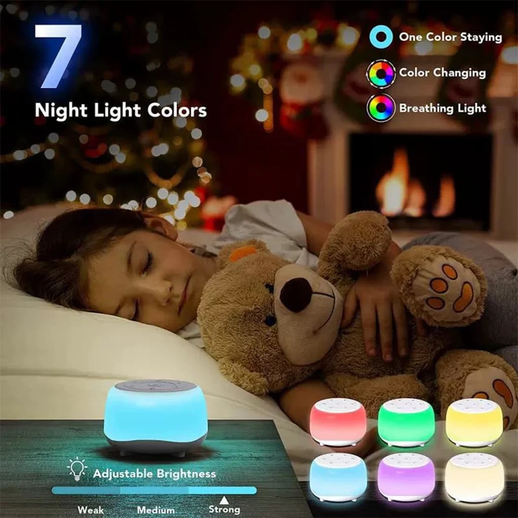 Nuova macchina per il rumore bianco da tavolo Macchina per il suono del sonno Dormire e rilassamento per il sonno del bambino Succhietto con luci notturne a 7 colori
