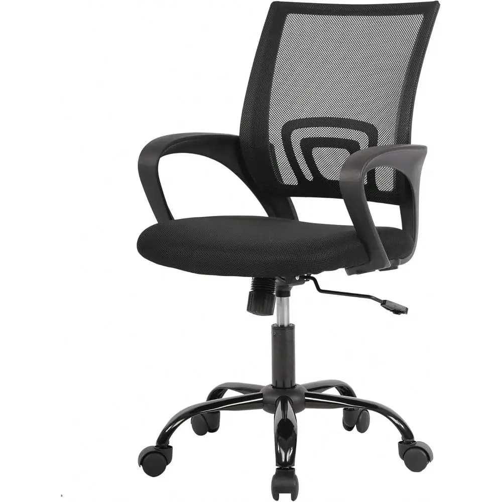 Sedia da Ufficio Ergonomica Economica, Sedia da Scrivania Regolabile e Confortevole con Schienale Medio, Girevole e con Supporto Lombare per Casa e Ufficio