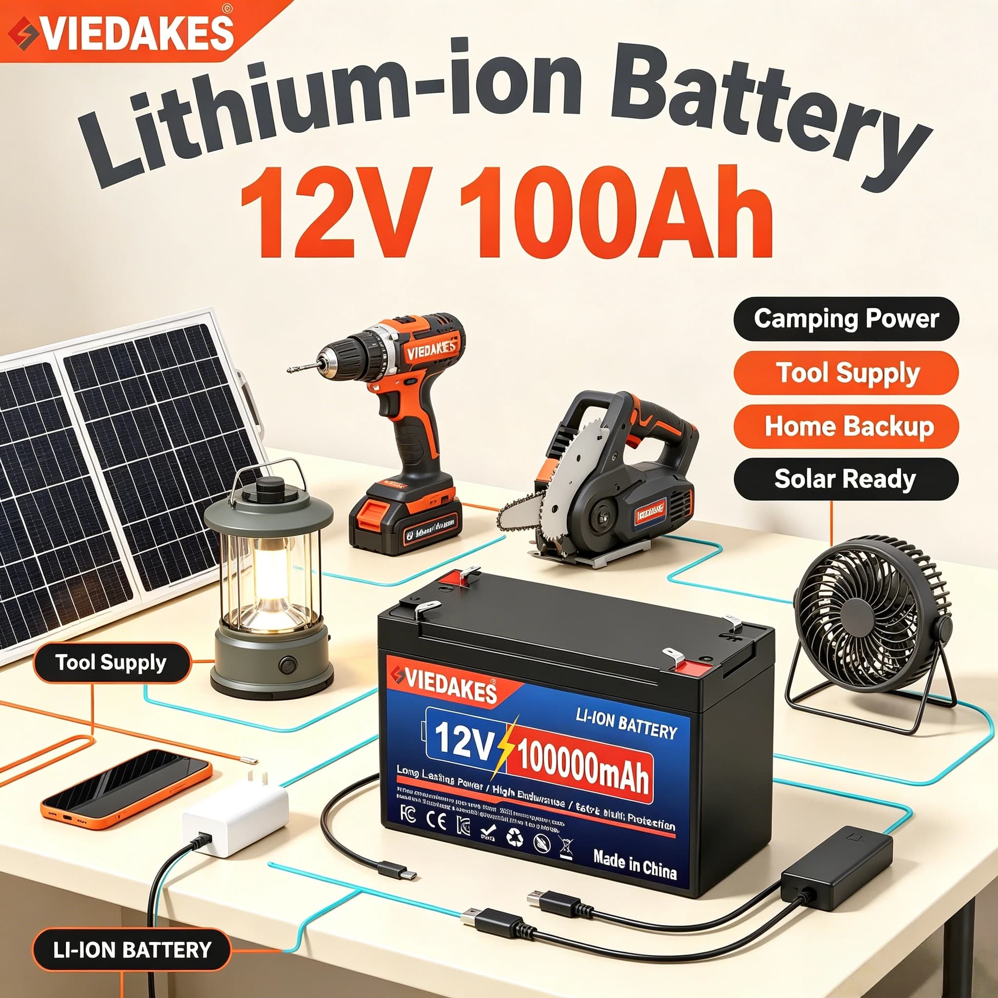 Long Cycle 12V 100Ah Battery Grade A Cells, Wheelchair Agricultural Sprayer RV Off-Grid Solar Backup Battery