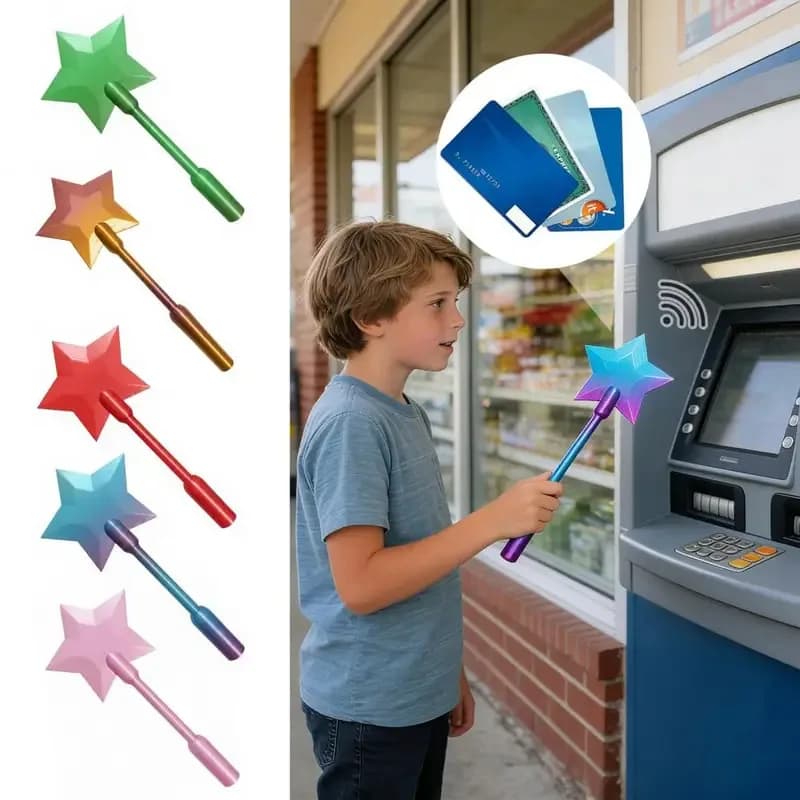 Portacarte a forma di bacchetta magica 3D stampata, con tecnologia Tap-to-Pay, per carte di credito contactless, divertente bacchetta magica per pagamenti, regalo per bambini e ragazzi