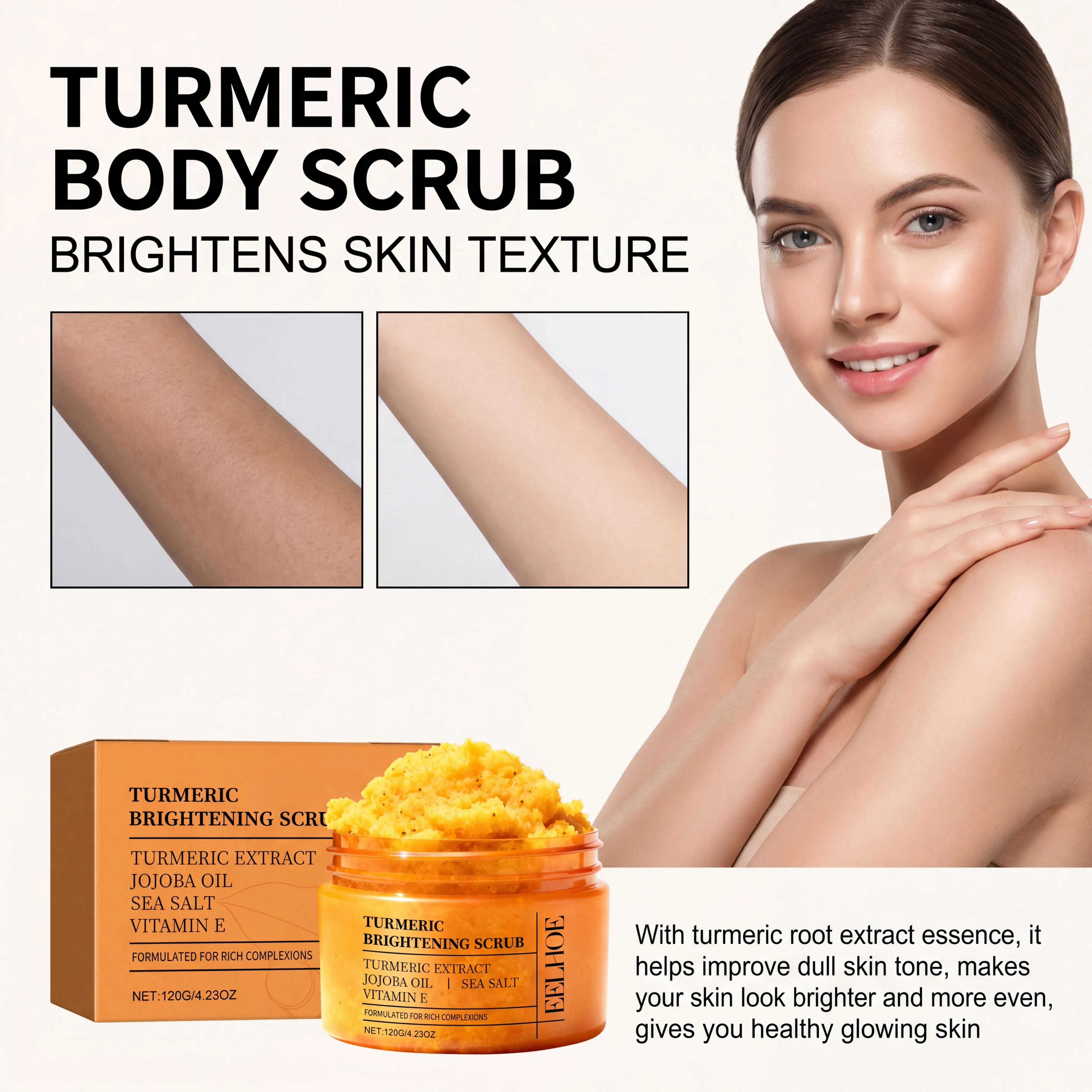 Turmeric Exfoliating Body Scrub Gentle Cleansing Smooth Soft Hydrating Brightening Natural Dead Skin Remover for Daily Body Care