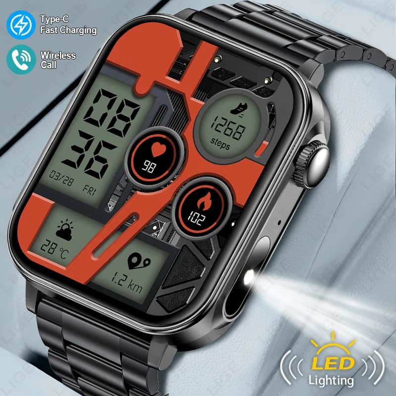 LIGE Nuovo Type-c Smartwatch Uomo Donna Salute Manager Chiamata Bluetooth IP67 Torcia impermeabile Smart Watch per uomo iOS Phone