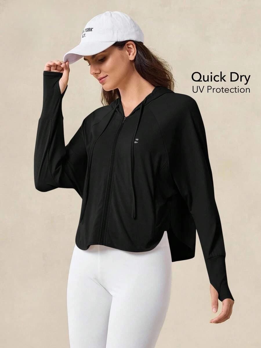 Women Sun-Proof Jacket Solid Color Gym Yoga Casual UV Protection UPF50+ Quick-Dry Hooded Summer Outdoor Jacket