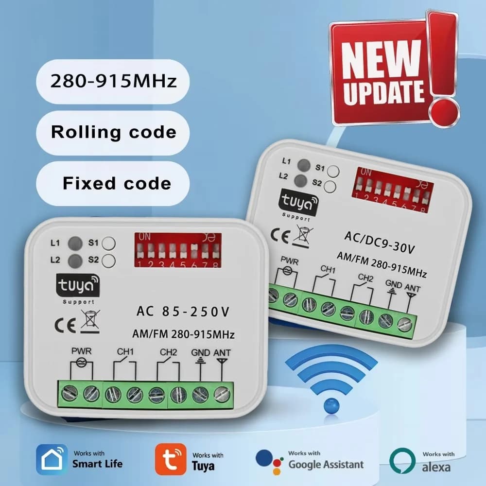 Universale 280-915 MHz 433 868 mhz Tuya WIFI Porta Del Garage Ricevitore di Controllo Remoto AC DC 9-30 V 85-250 V Modulo Smart Switch