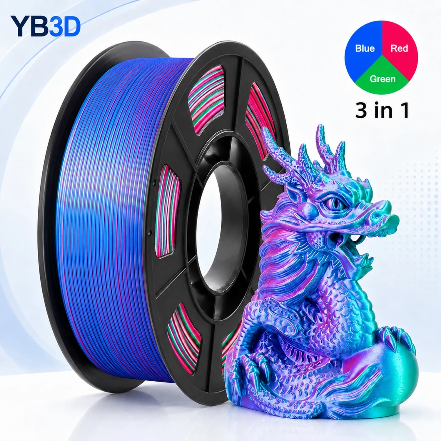 Tricolor Silk PLA 3D Printer Filament 1.75mm Multicolor Color Red Blue GreenToughness Printing Filament for FDM 3D Printer 200g