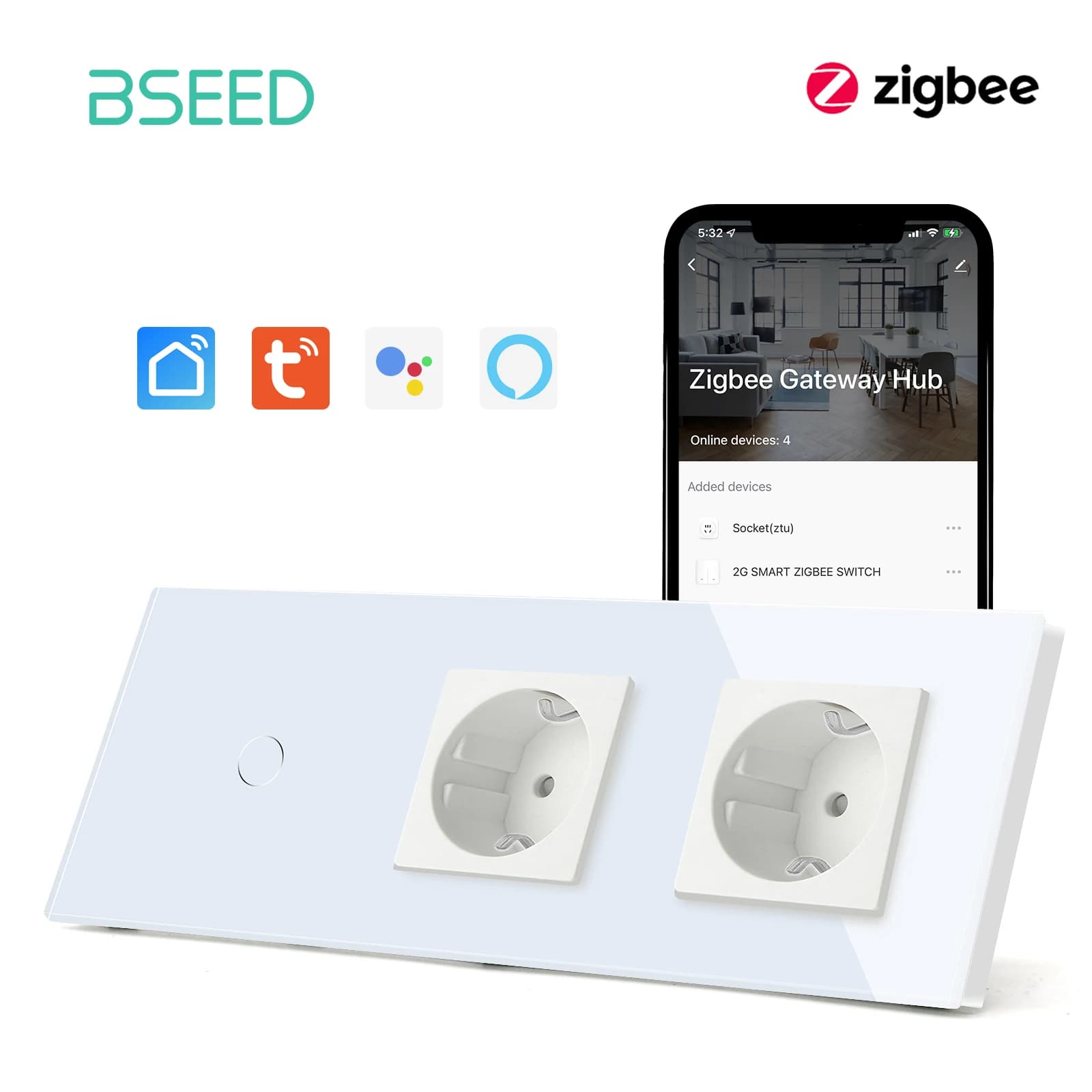 Interruttori a sfioramento Wifi Zigbee BSEED 1/2/3Gang interruttori a parete intelligenti a 1 via App di controllo Wireless con prese a muro Standard ue