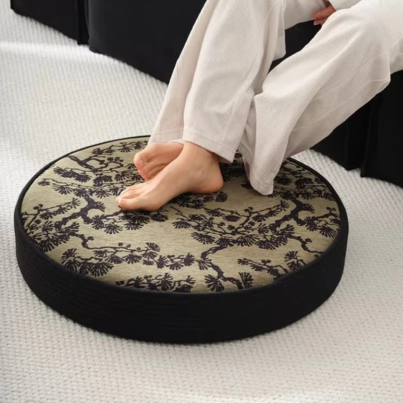 Round Floor Cushion for Meditation & Reading - Thick Tatami Pouf, Japanese Style Fabric Seat Pad for Living Room, Bedroom