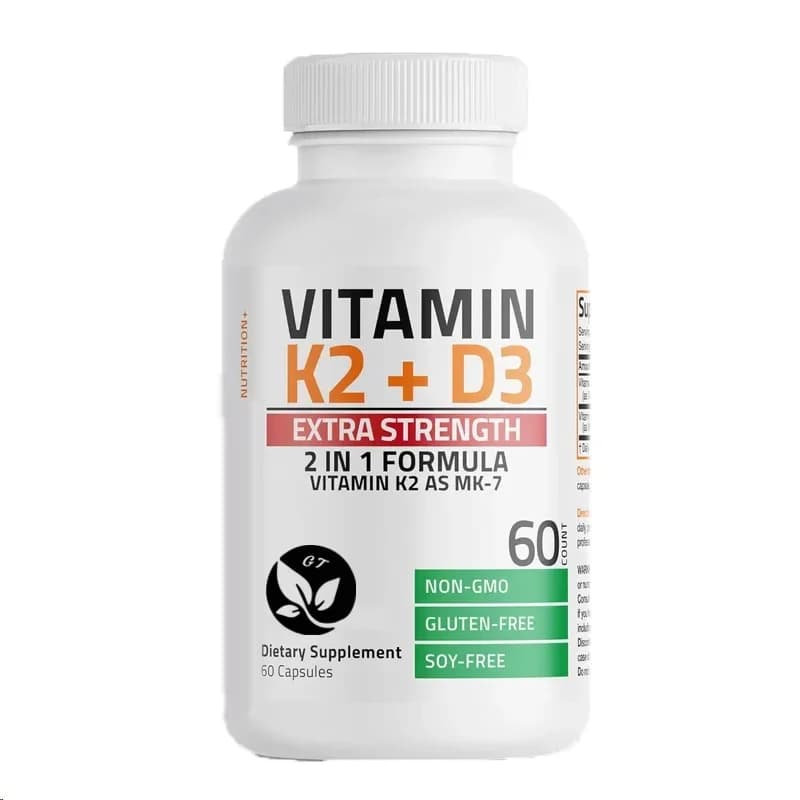 Vitamina K2 (contiene D3, un potente integratore per le ossa). Formula non OGM 10000 UI, 120 microgrammi di MK-7, 60 capsule