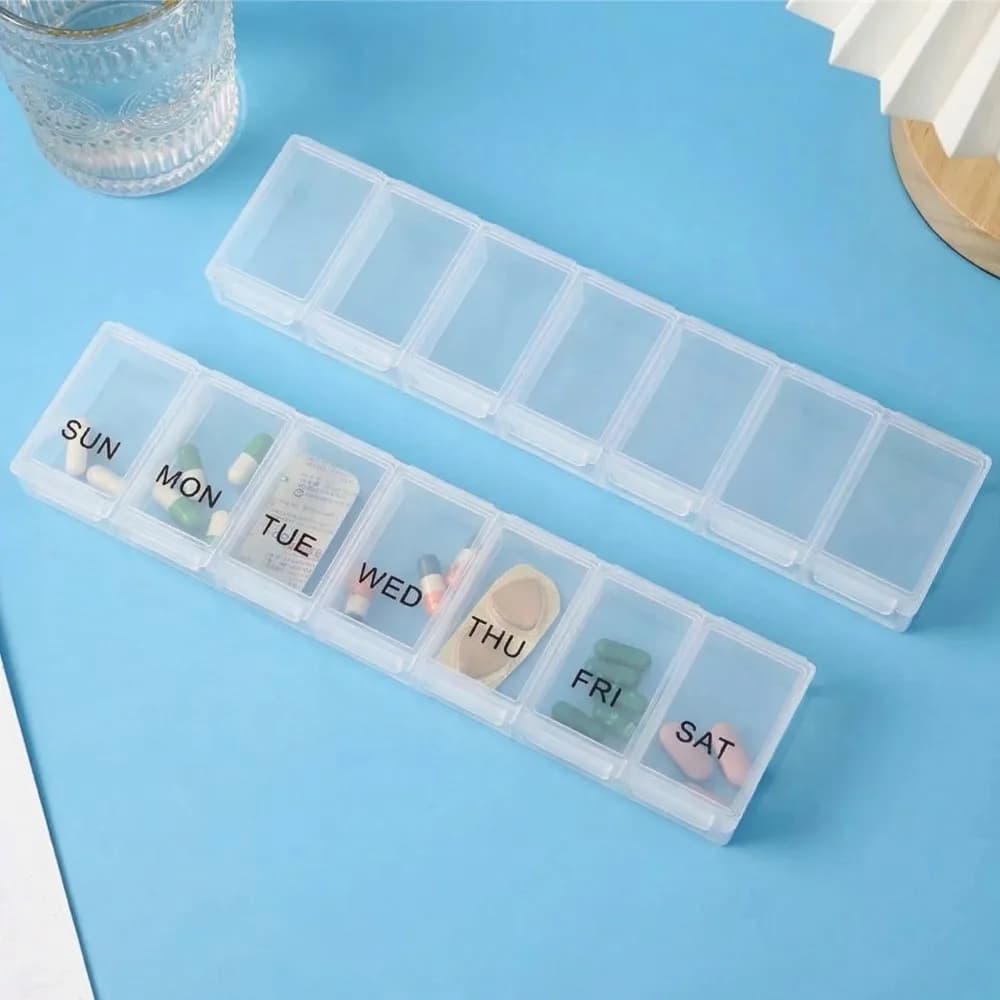 New Premium Weekly Organizer for Pills with 7 Departments, Portable, for Travel, Container for Medicines, Vitamins and Fish Oils