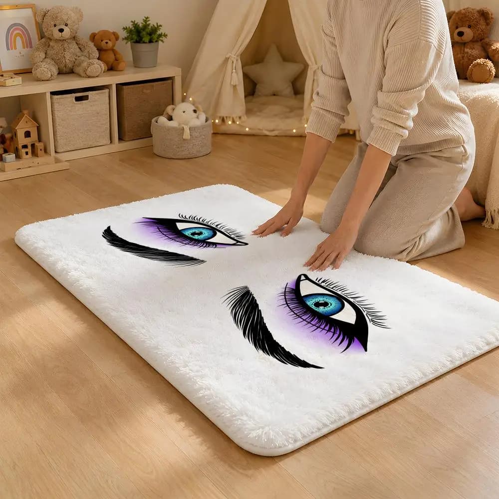 Women Eyeshadow Eyes Floor Mat Flannel Rug Non Slip Absorbent Soft Washable For Entryway Hallway Bathroom Kitchen Decor