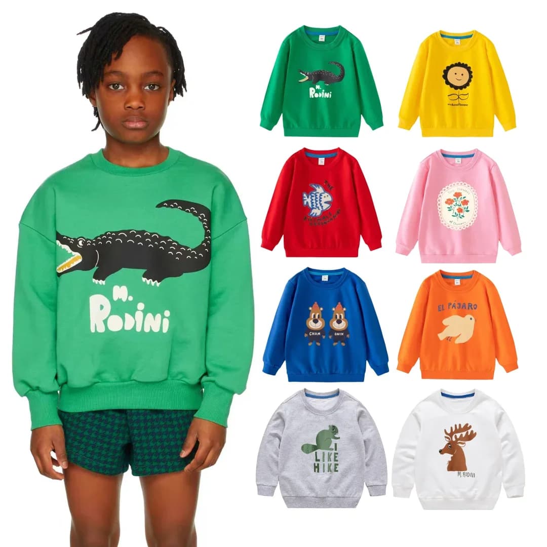 Felpe da ragazzo cartone animato Felpe con cappuccio da ragazza in cotone Pullover a maniche lunghe Inizio autunno Top T-shirt Camicie per bambini in tessuto spugna sottile