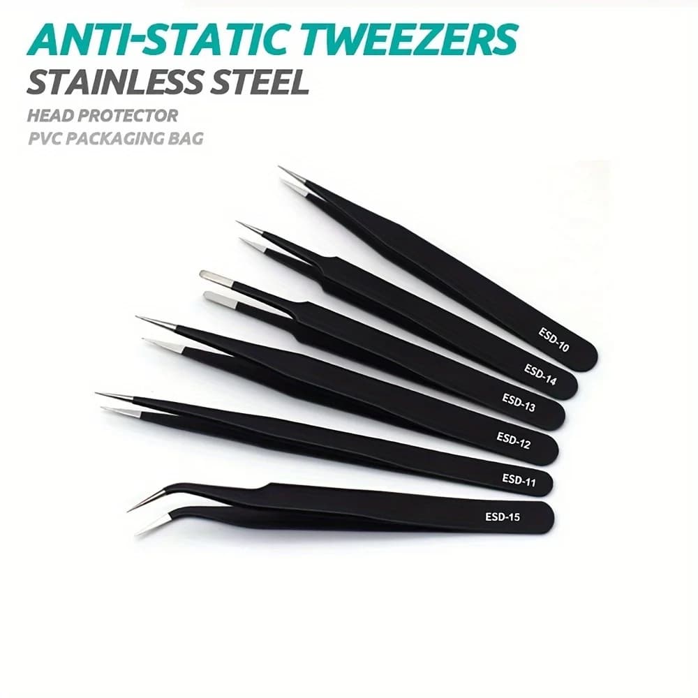 Set di 6 pinzette antistatiche ESD in acciaio inossidabile – Strumenti di manutenzione di precisione industriale dritte e curve pinzette antistatiche pinzette ESD strumenti di riparazione acciaio inossidabile pinzette